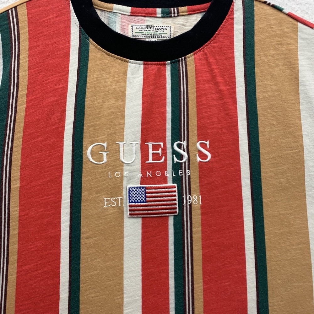 Guess T-Shirt Mens Medium M Travis Scott Vertical Striped Los Angeles Embroidery - Picture 4 of 11